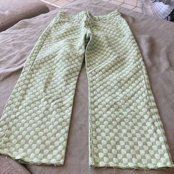 Tiger Mist Pants - Tiger mist green checkered pants / denim